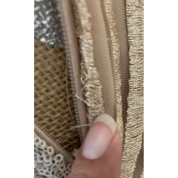 Badgley Mischka Champagne Sleeveless Sequin Gown Event Size 10 Formal Wedding - Picture 13 of 16